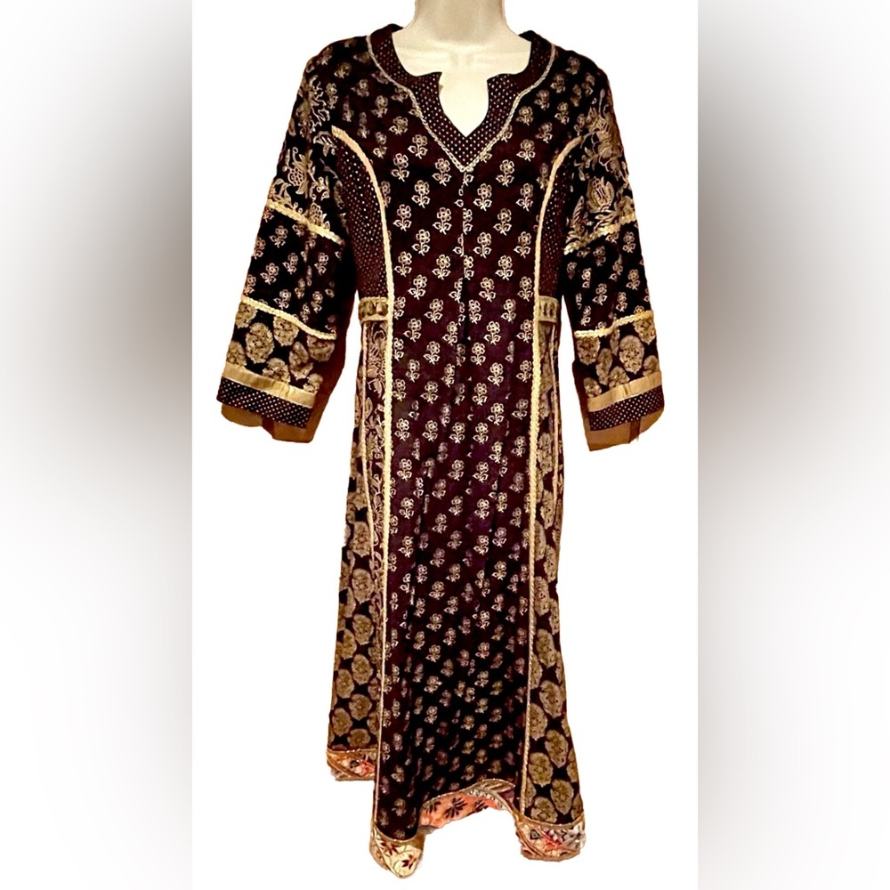 NWT Breathtaking! April Cornell Midnight Dress blk + gold embroidered dress (S) - Picture 13 of 16